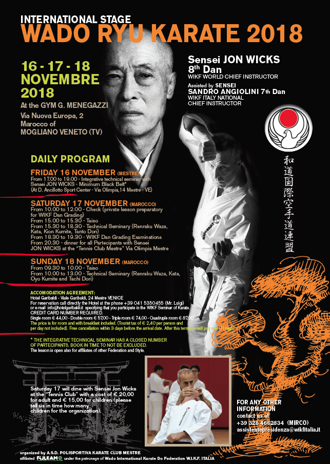 STAGE INTERNAZIONALE KARATE WADO RYU 16 – 17 – 18 NOVEMBRE 2018