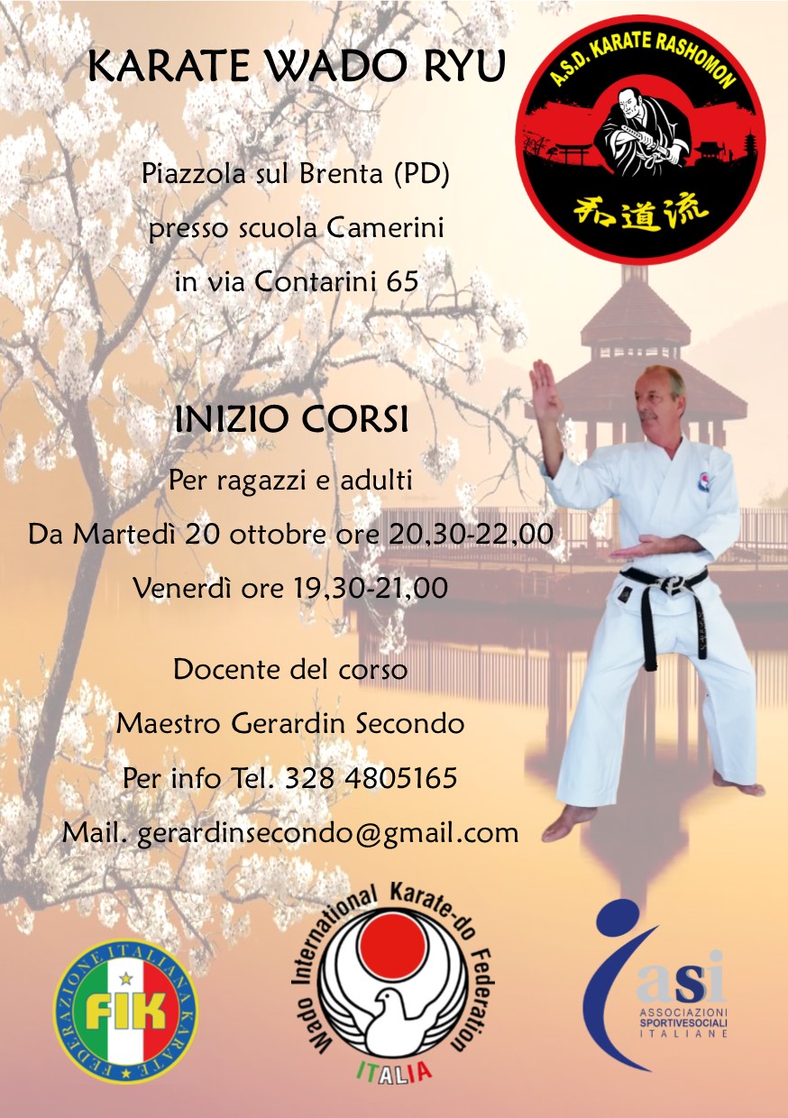 dal 20 ottobre 2020 sono aperte le iscrizioni per i corsi di karate il martedì e venerdì presso la palestra di scuola Camerini a Piazzola sul Brenta Padova