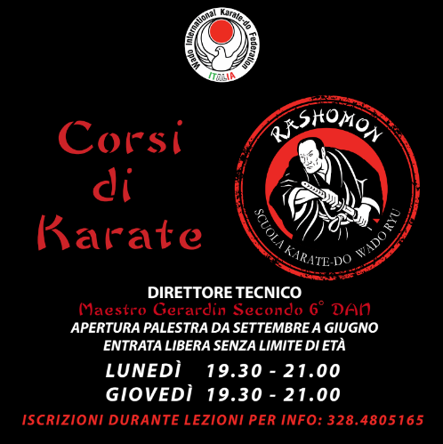 dal 4 settembre 2017 sono aperte le iscrizioni per i corsi di karate il lunedì e giovedi presso la palestra di tremignon di piazzola sul brenta padova